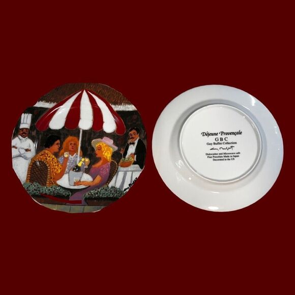 Salad Plate Santa Barbara Guy Buffet Dining Scene 8" Plate - Picture 2 of 3